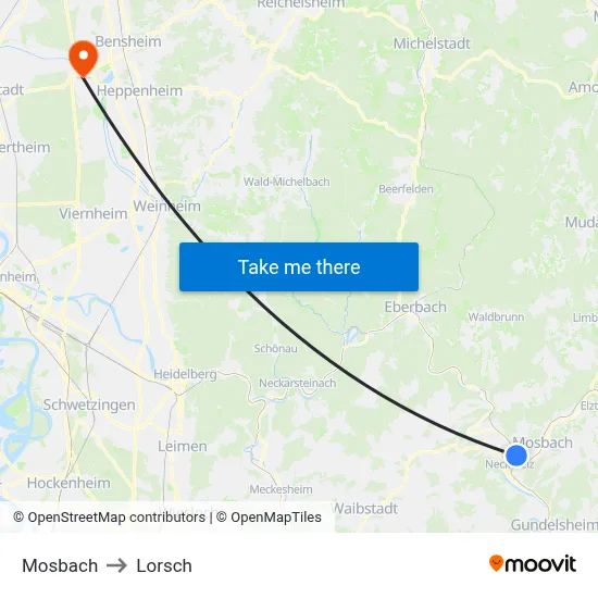 Mosbach to Lorsch map