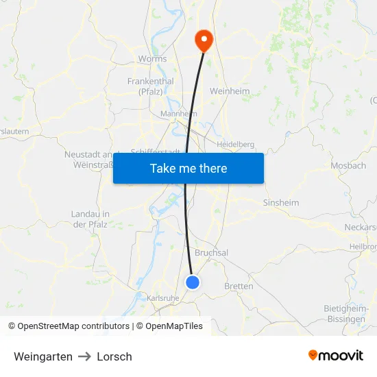 Weingarten to Lorsch map