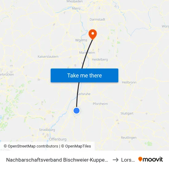 Nachbarschaftsverband Bischweier-Kuppenheim to Lorsch map