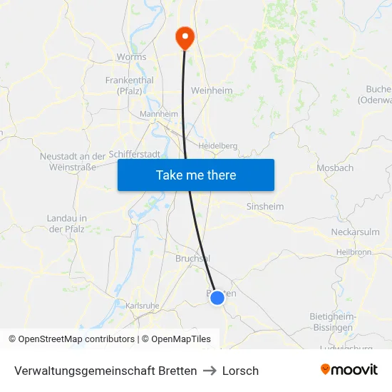 Verwaltungsgemeinschaft Bretten to Lorsch map