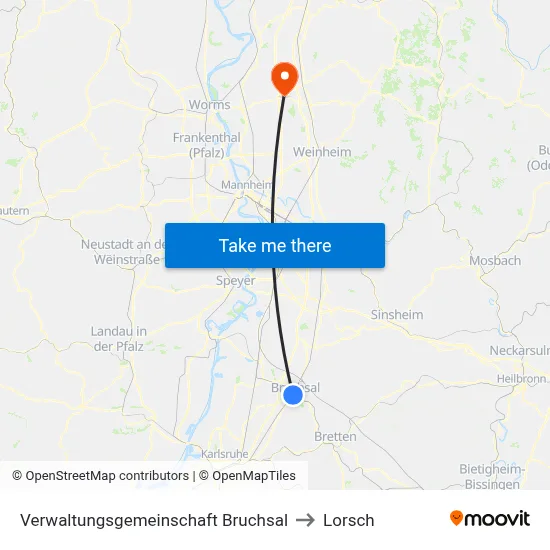 Verwaltungsgemeinschaft Bruchsal to Lorsch map