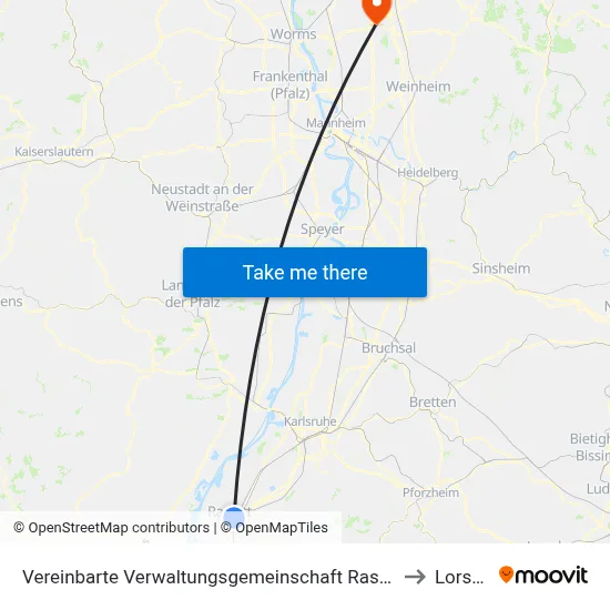 Vereinbarte Verwaltungsgemeinschaft Rastatt to Lorsch map