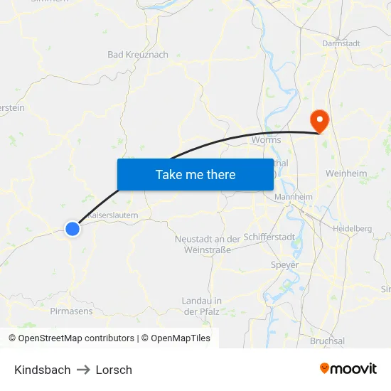 Kindsbach to Lorsch map