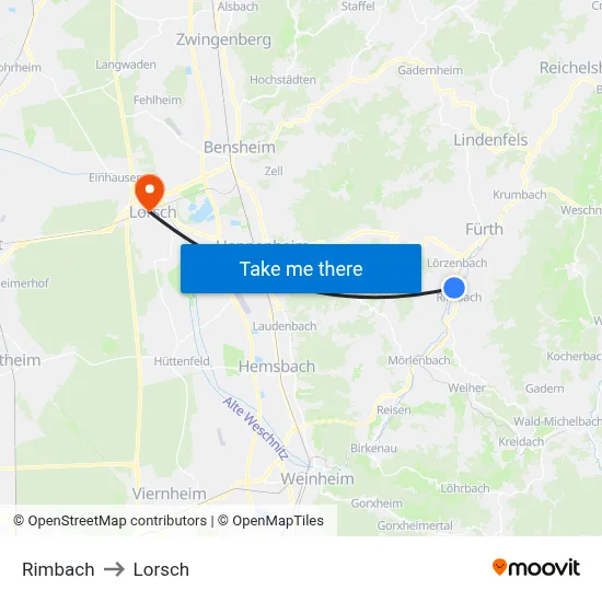 Rimbach to Lorsch map