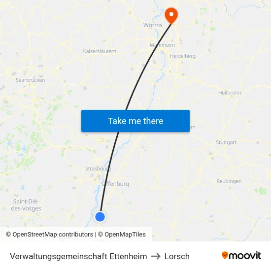 Verwaltungsgemeinschaft Ettenheim to Lorsch map