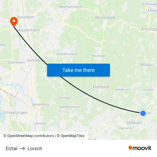 Elztal to Lorsch map