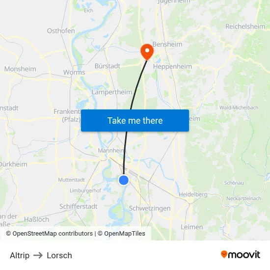 Altrip to Lorsch map