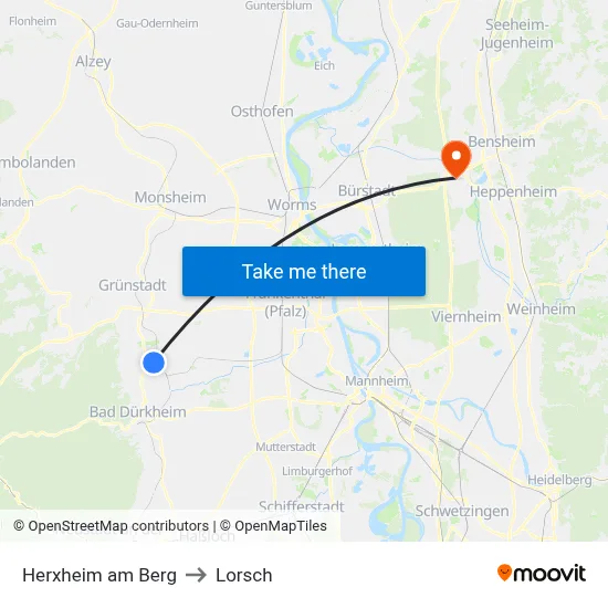 Herxheim am Berg to Lorsch map
