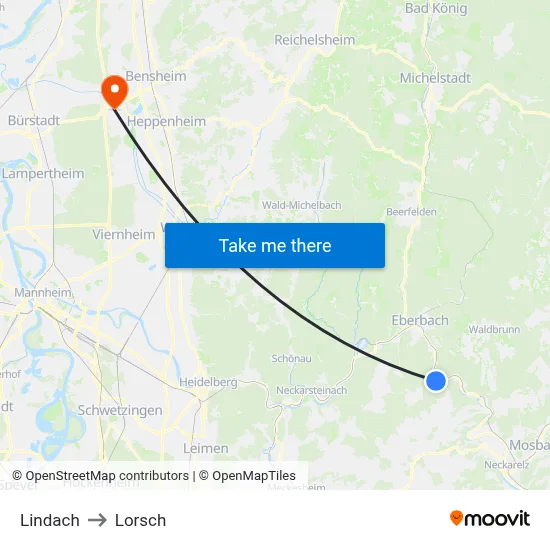 Lindach to Lorsch map