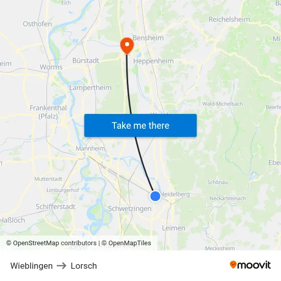 Wieblingen to Lorsch map