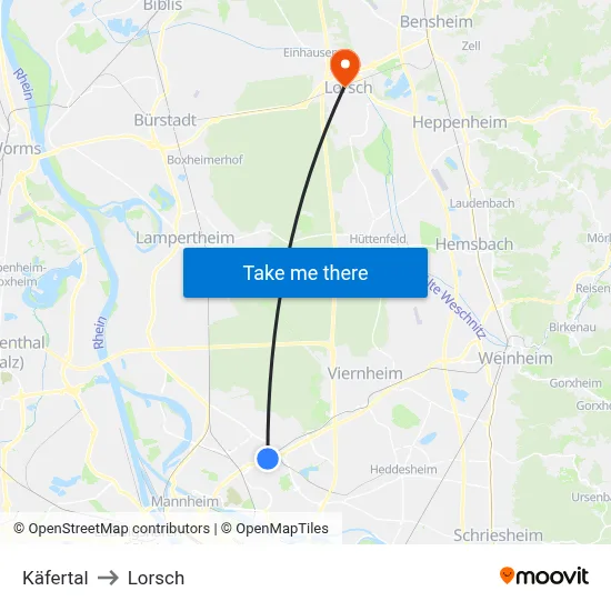 Käfertal to Lorsch map