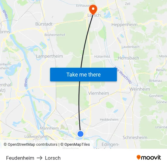 Feudenheim to Lorsch map