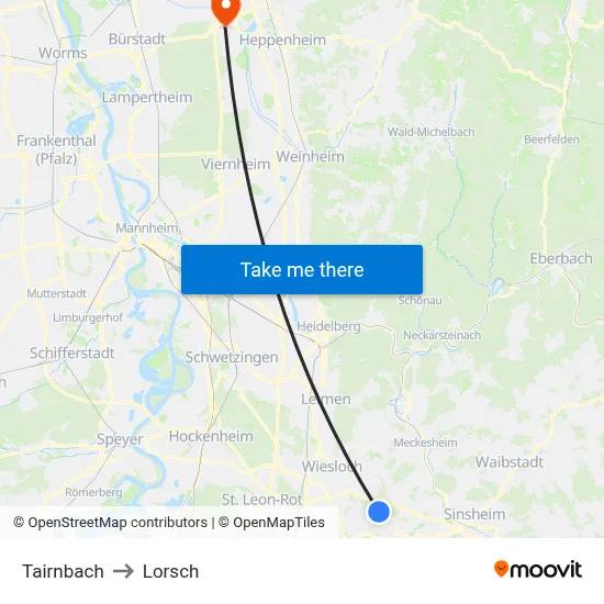 Tairnbach to Lorsch map