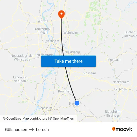 Gölshausen to Lorsch map
