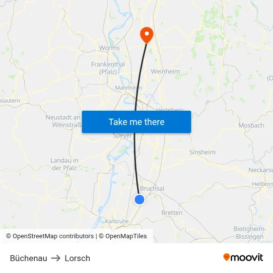 Büchenau to Lorsch map
