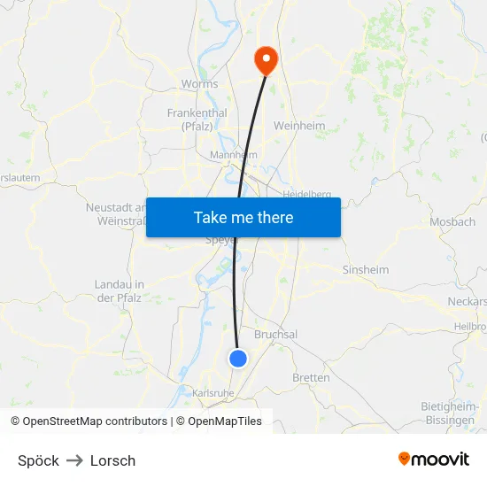 Spöck to Lorsch map