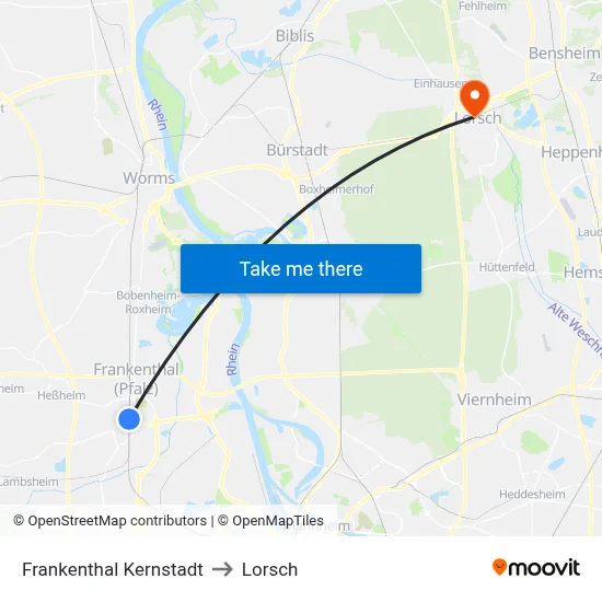 Frankenthal Kernstadt to Lorsch map
