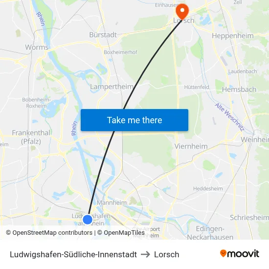 Ludwigshafen-Südliche-Innenstadt to Lorsch map