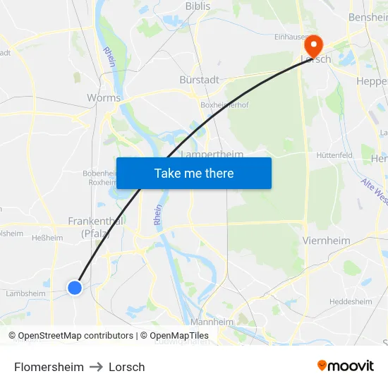 Flomersheim to Lorsch map