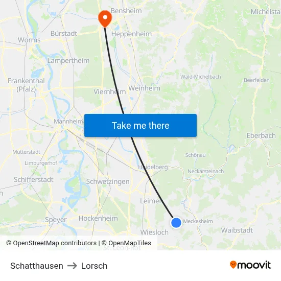 Schatthausen to Lorsch map