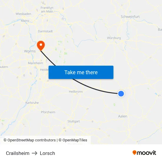 Crailsheim to Lorsch map