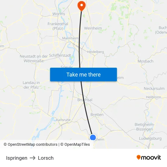 Ispringen to Lorsch map