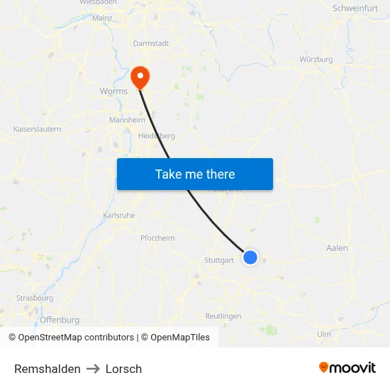 Remshalden to Lorsch map