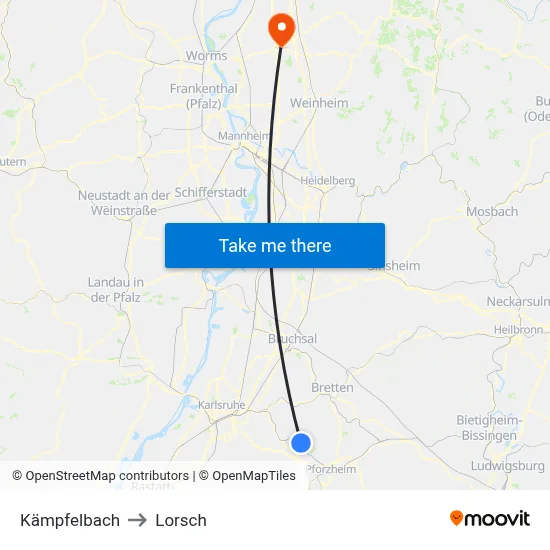 Kämpfelbach to Lorsch map
