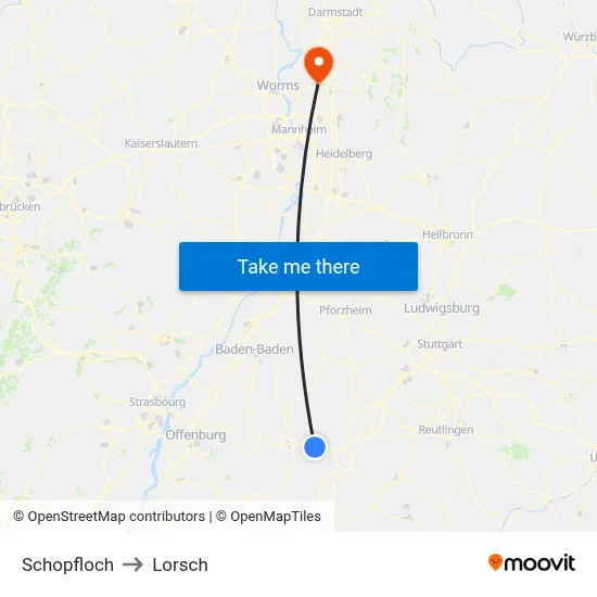 Schopfloch to Lorsch map