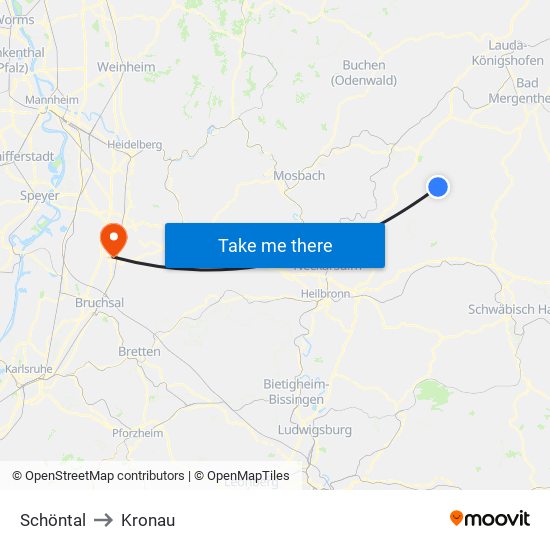 Schöntal to Kronau map