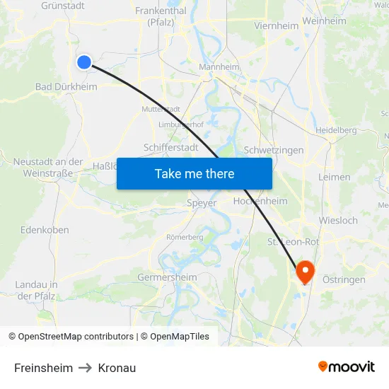 Freinsheim to Kronau map