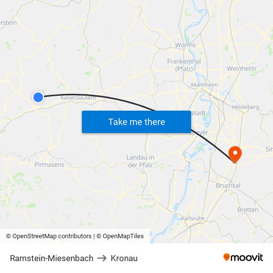 Ramstein-Miesenbach to Kronau map