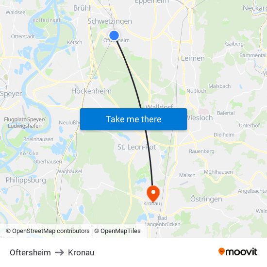 Oftersheim to Kronau map