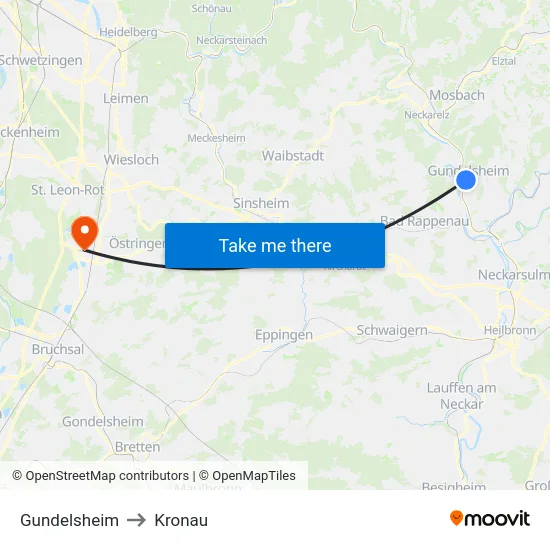 Gundelsheim to Kronau map