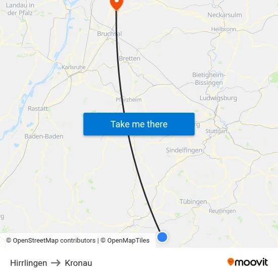 Hirrlingen to Kronau map