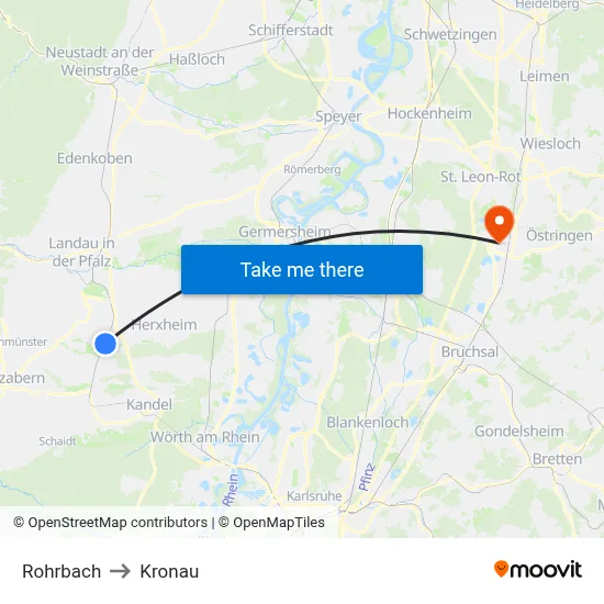 Rohrbach to Kronau map