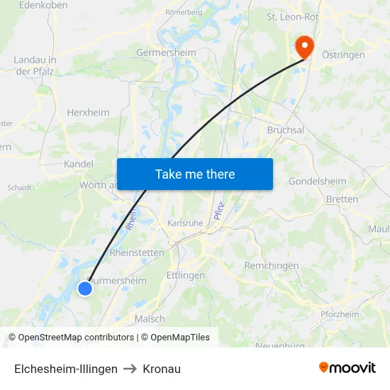 Elchesheim-Illingen to Kronau map