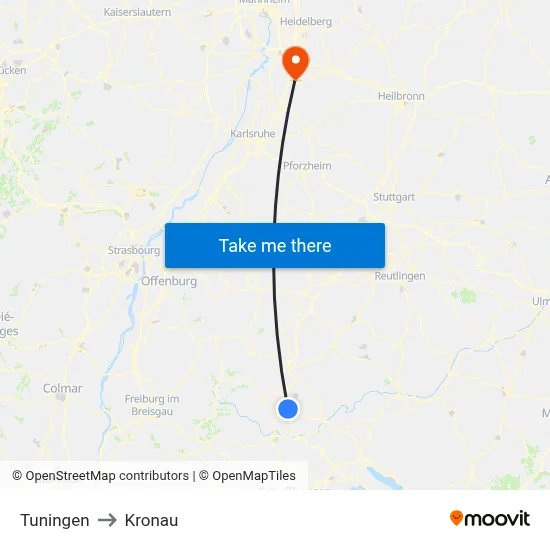 Tuningen to Kronau map