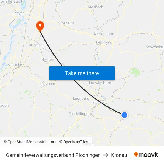 Gemeindeverwaltungsverband Plochingen to Kronau map
