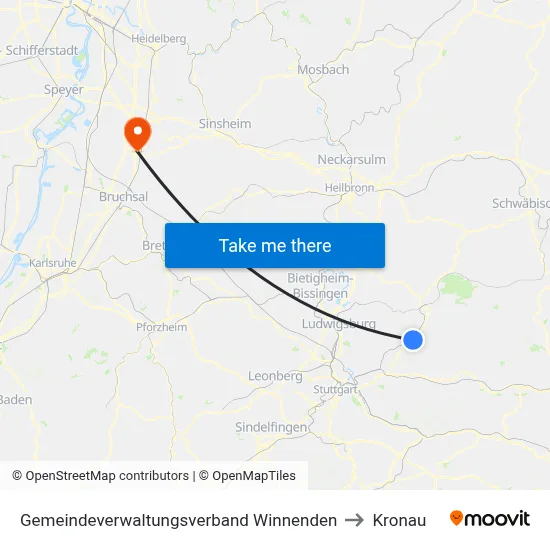 Gemeindeverwaltungsverband Winnenden to Kronau map