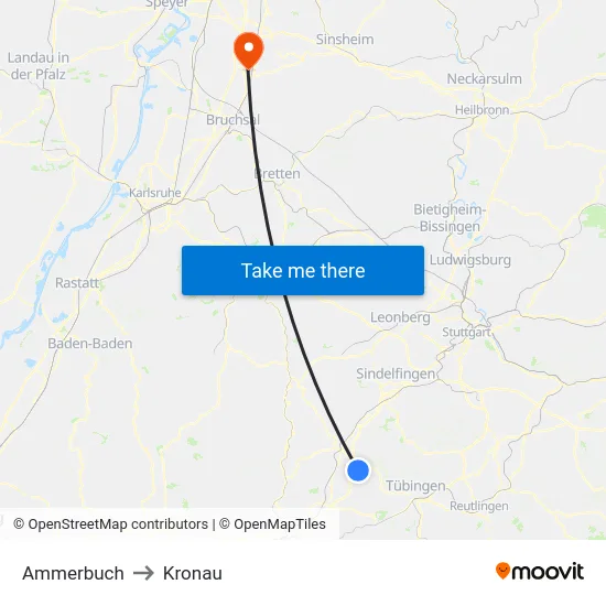 Ammerbuch to Kronau map