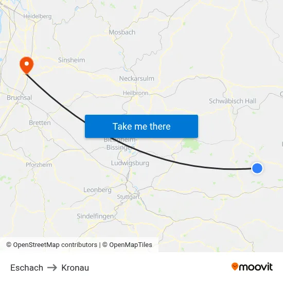 Eschach to Kronau map