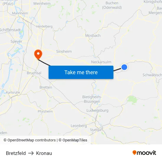 Bretzfeld to Kronau map