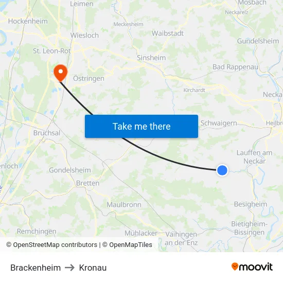 Brackenheim to Kronau map