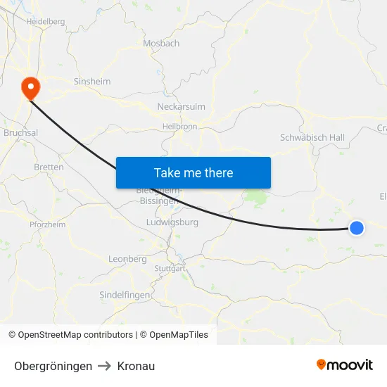 Obergröningen to Kronau map