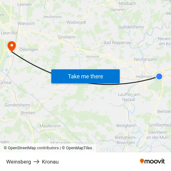 Weinsberg to Kronau map