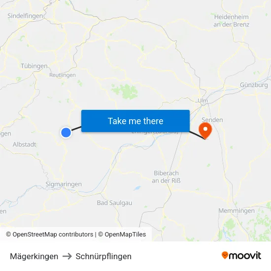 Mägerkingen to Schnürpflingen map