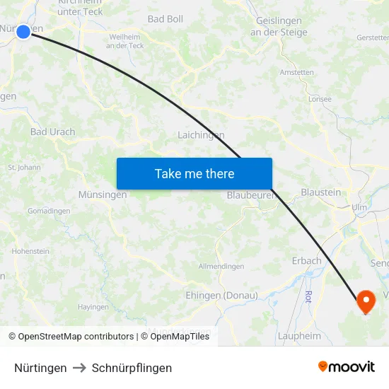 Nürtingen to Schnürpflingen map