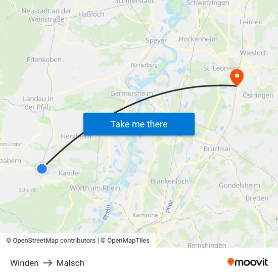 Winden to Malsch map