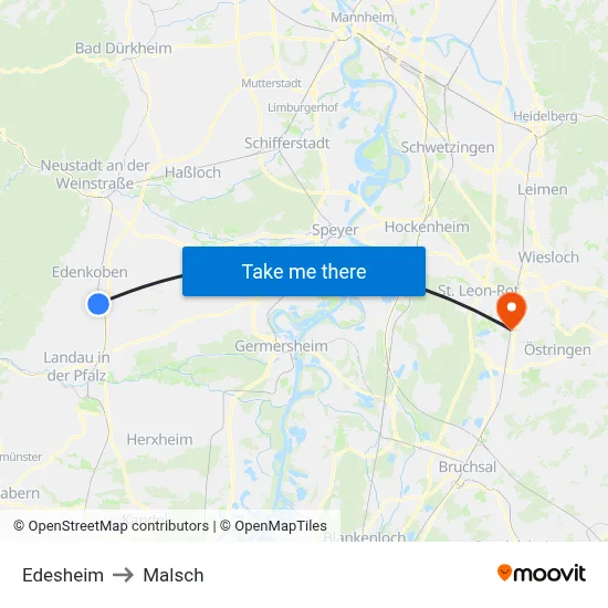 Edesheim to Malsch map